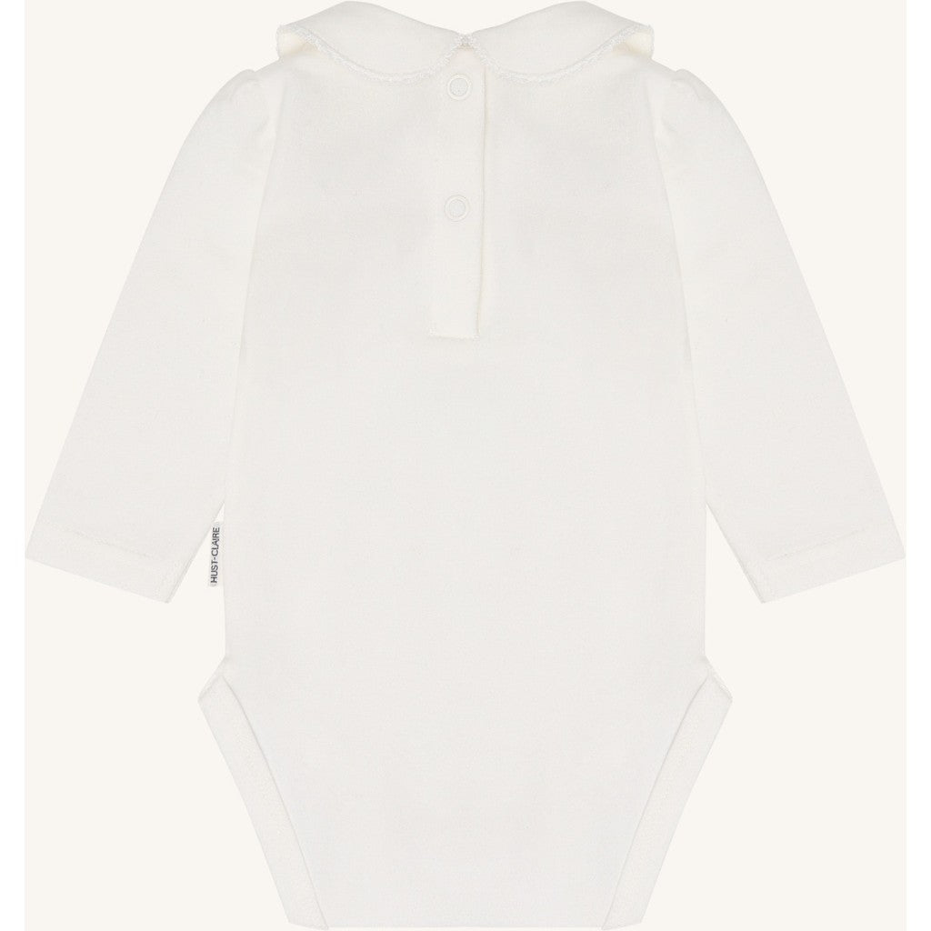 Hust & Claire Body langarm mit Kragen und kleiner Stickerei - Ivory