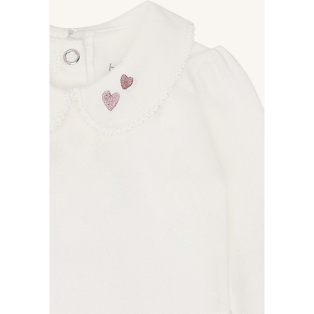 Hust & Claire Body langarm mit Kragen und kleiner Stickerei - Ivory