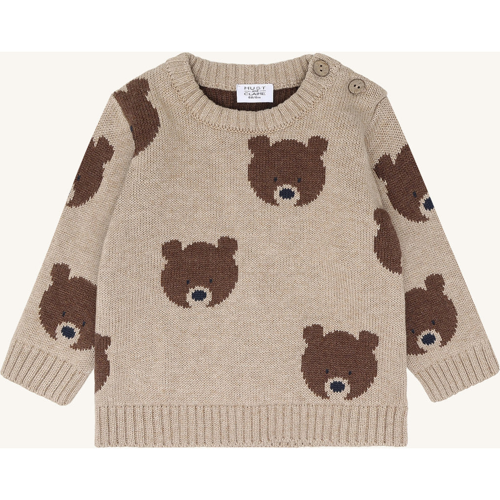 Hust & Claire Strickpullover mit Bärchenmuster - Beige Melange
