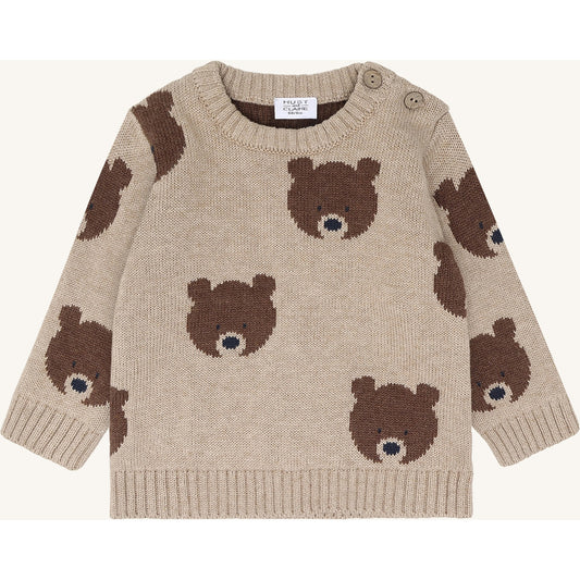 Hust & Claire Strickpullover mit Bärchenmuster - Beige Melange