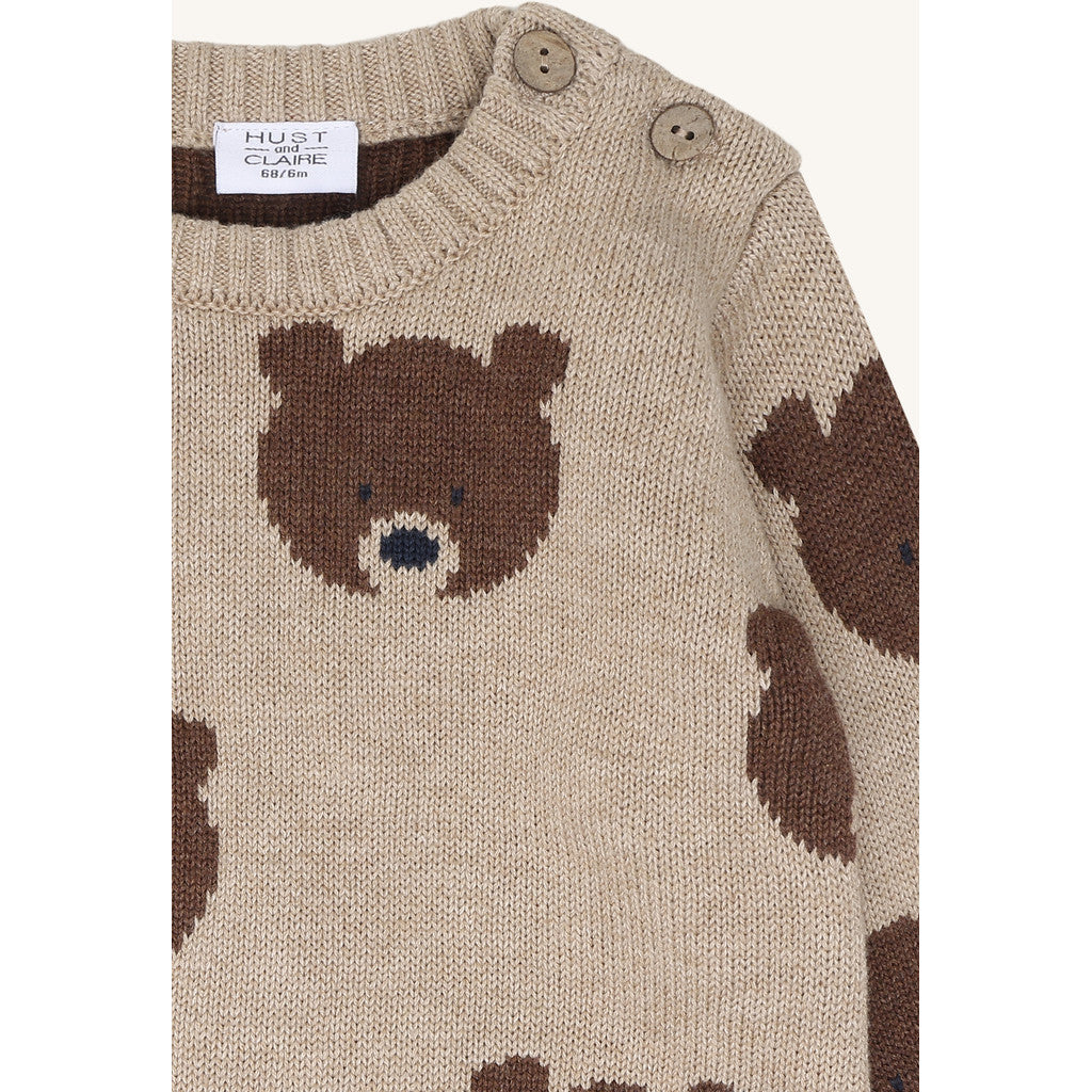 Hust & Claire Strickpullover mit Bärchenmuster - Beige Melange