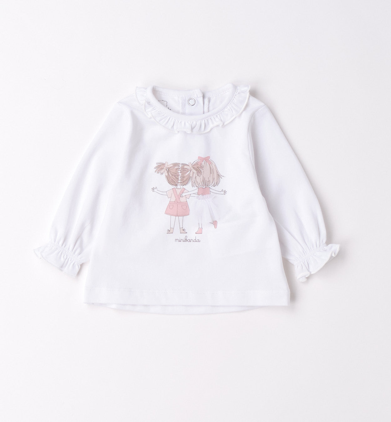 Minibanda Langarmshirt mit Druck und Rüschen - Weiß