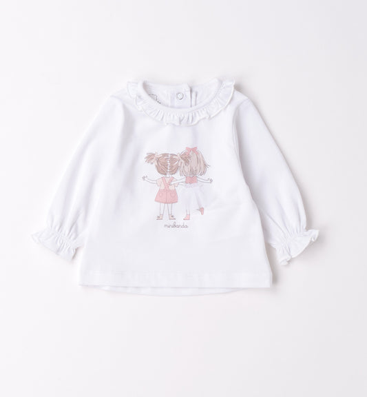 Minibanda Langarmshirt mit Druck und Rüschen - Weiß