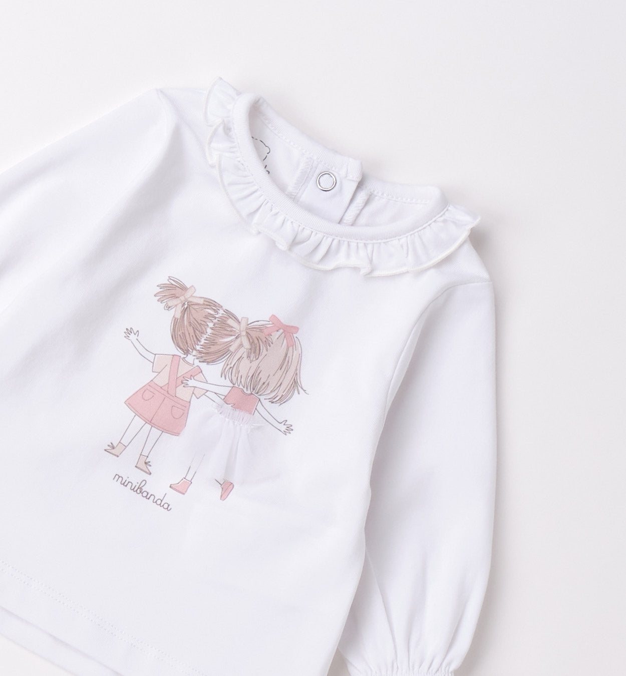 Minibanda Langarmshirt mit Druck und Rüschen - Weiß