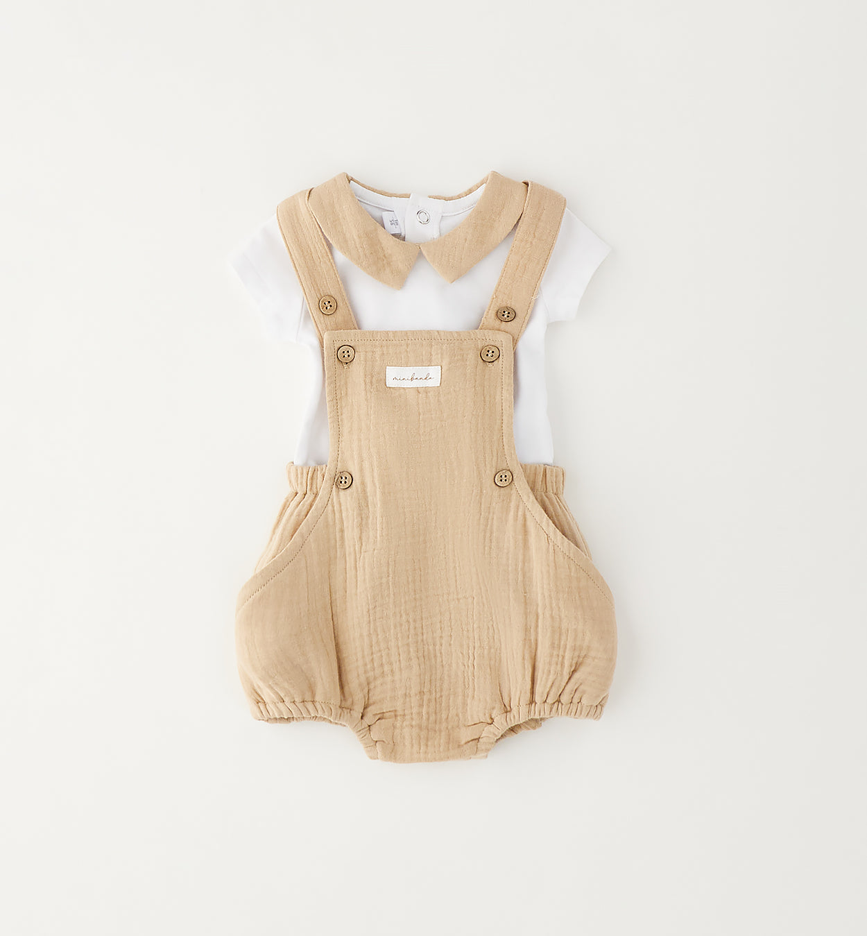 Minibanda Set, Body und Latzshorts - Weiß/Beige