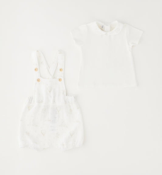 Minibanda Set, Shirt und Latzshorts - Weiß