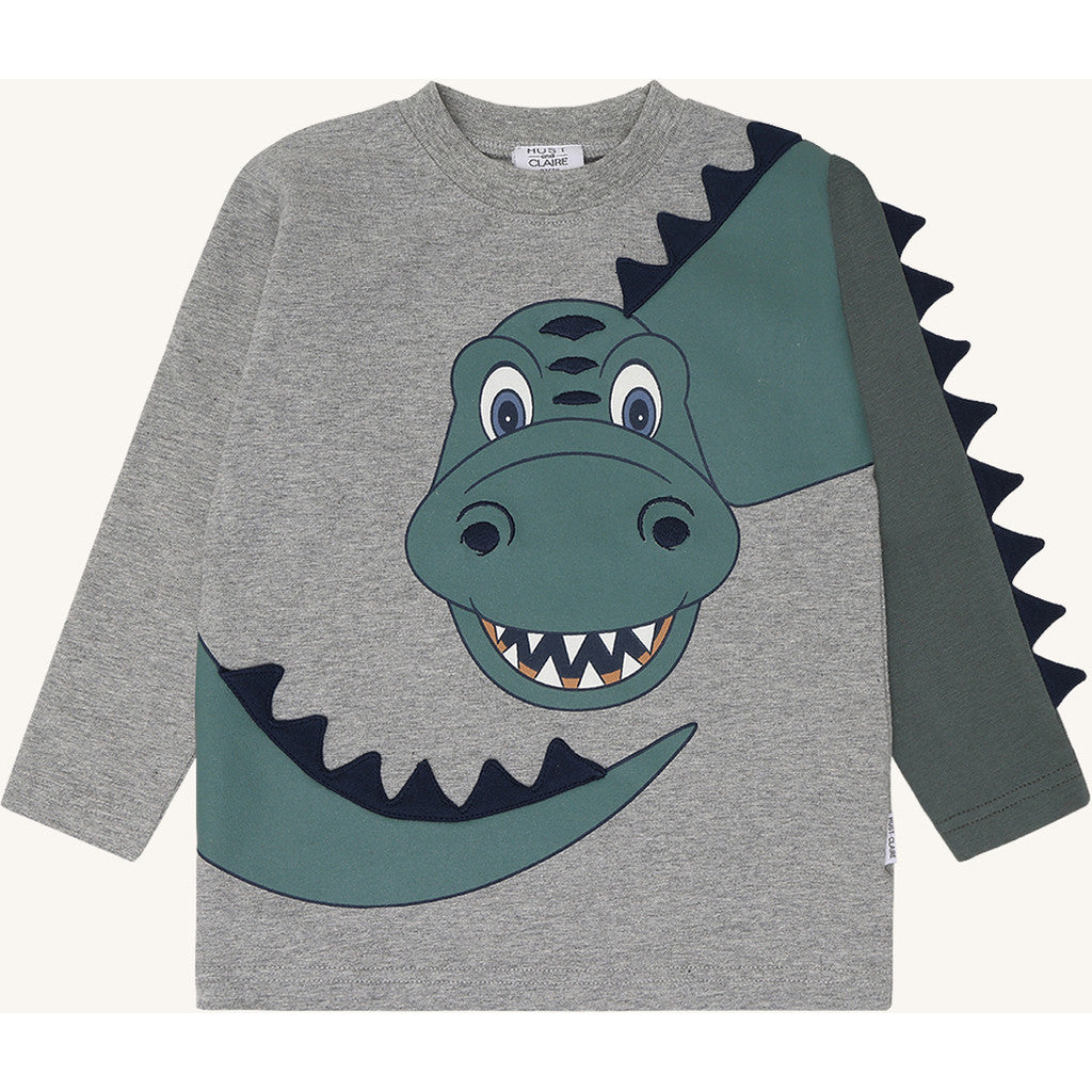 Hust & Claire T-Shirt langarm mit coolem Druck - Grey Melange