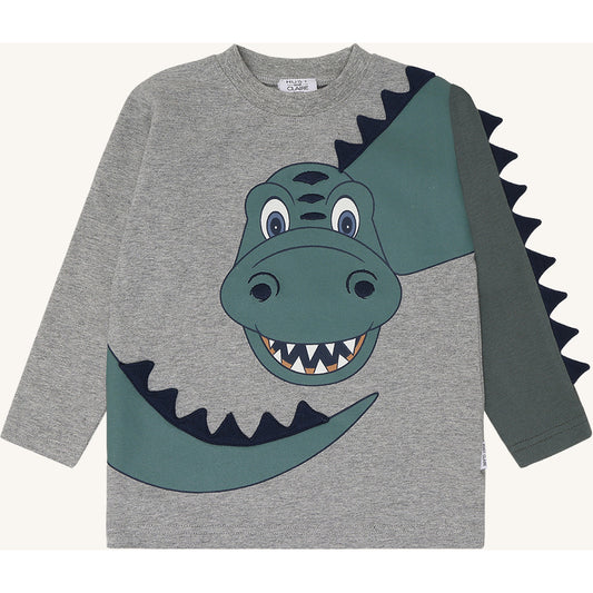 Hust & Claire T-Shirt langarm mit coolem Druck - Grey Melange