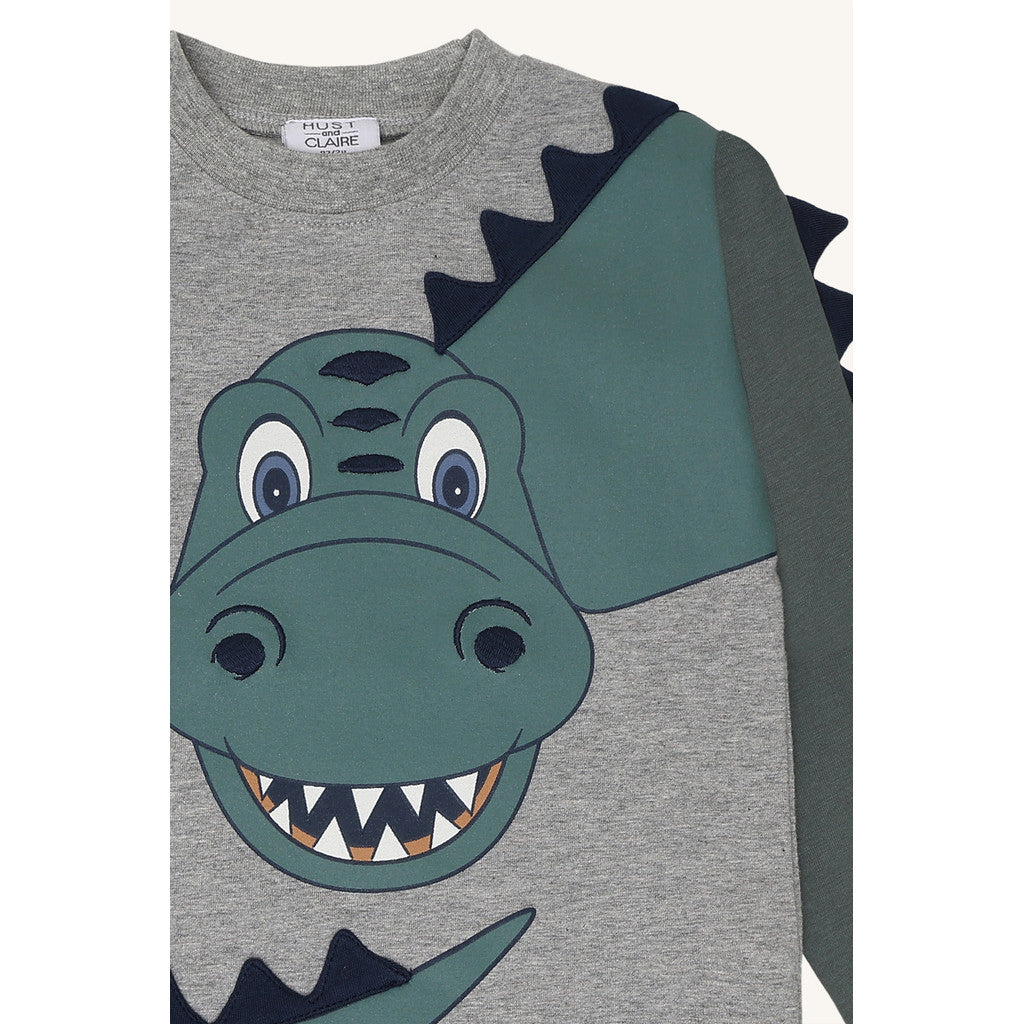 Hust & Claire T-Shirt langarm mit coolem Druck - Grey Melange