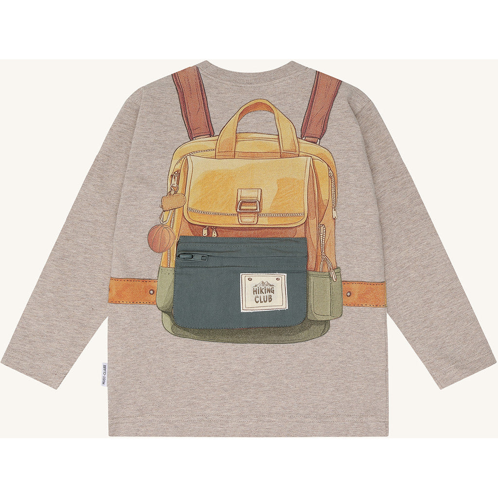 Hust & Claire T-Shirt langarm mit kleiner Tasche und Rückendruck - Beige Melange