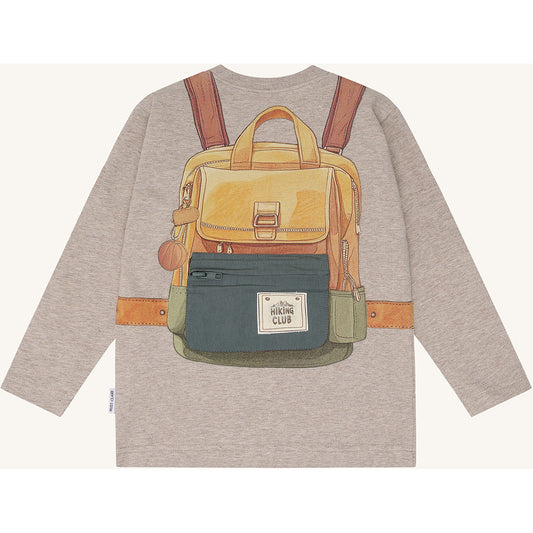 Hust & Claire T-Shirt langarm mit kleiner Tasche und Rückendruck - Beige Melange