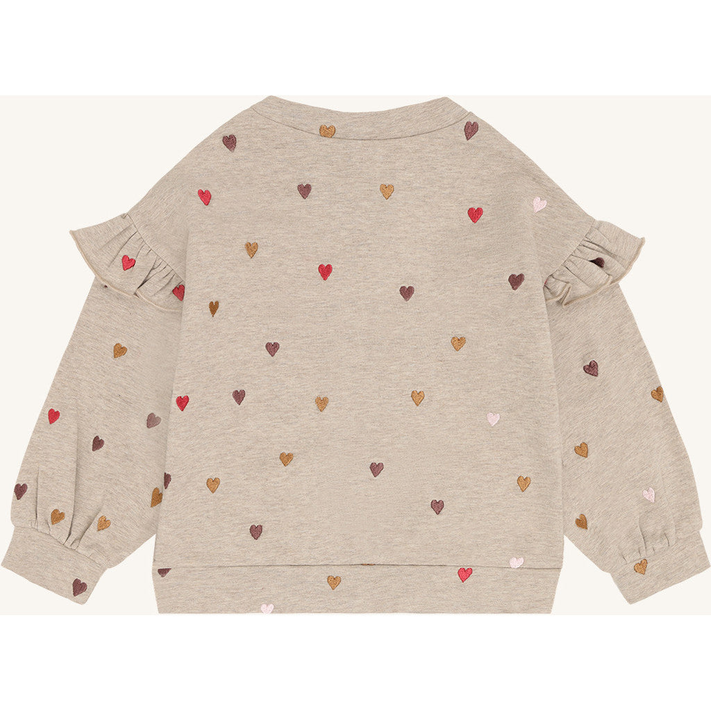 Hust & Claire Sweatshirt mit Rüsche und Herzchen Stickerei - Biscuit