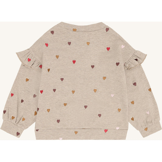 Hust & Claire Sweatshirt mit Rüsche und Herzchen Stickerei - Biscuit