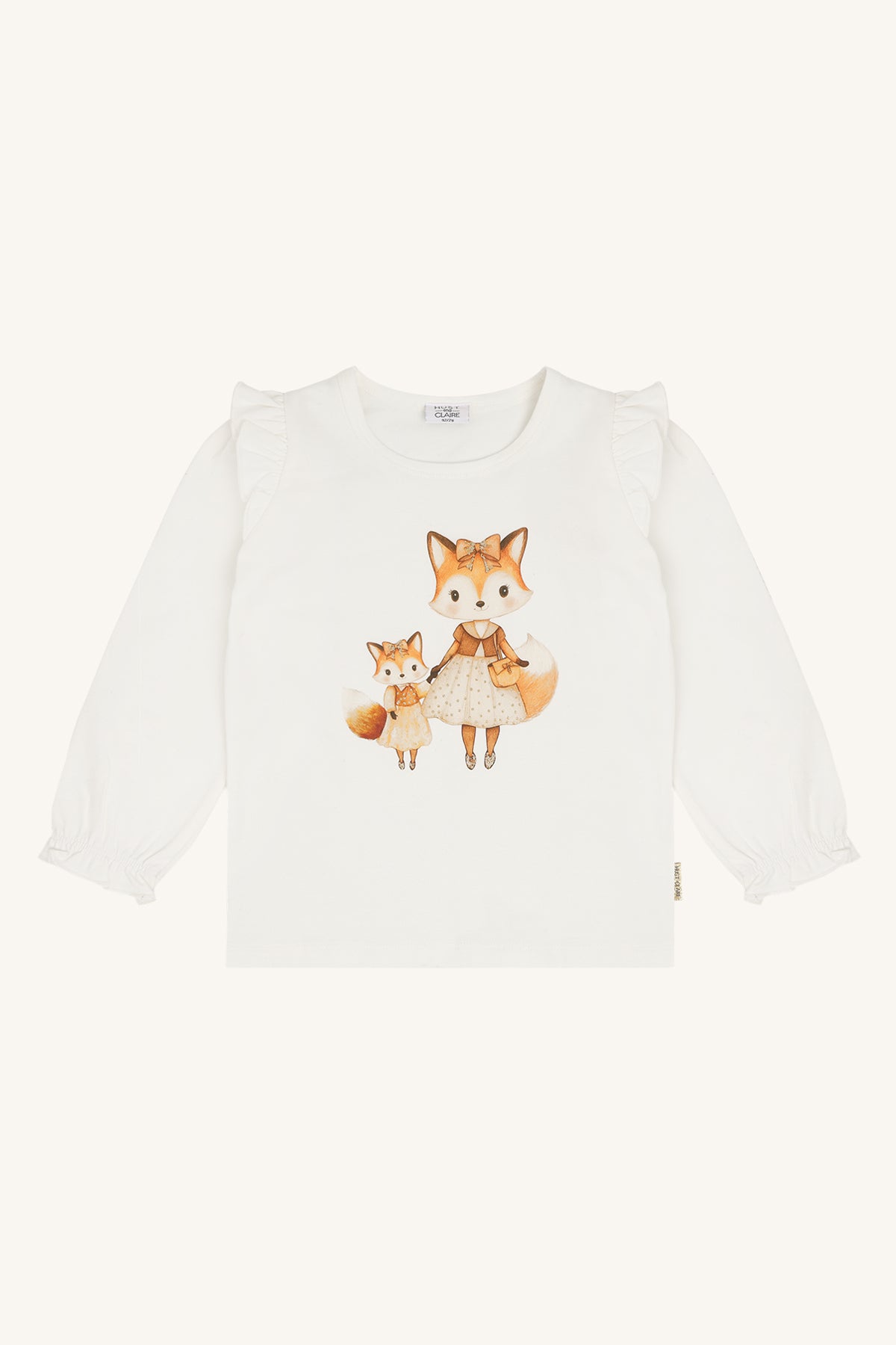 Hust & Claire Langarmshirt mit Druck und Volant - Ivory