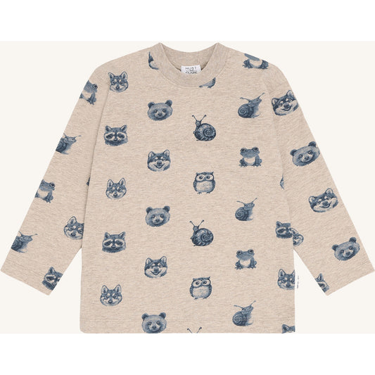 Hust & Claire T-Shirt langarm mit einem Allover Druck - Beige Melange