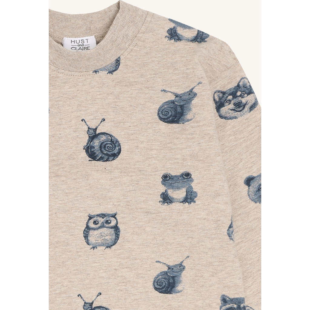 Hust & Claire T-Shirt langarm mit einem Allover Druck - Beige Melange