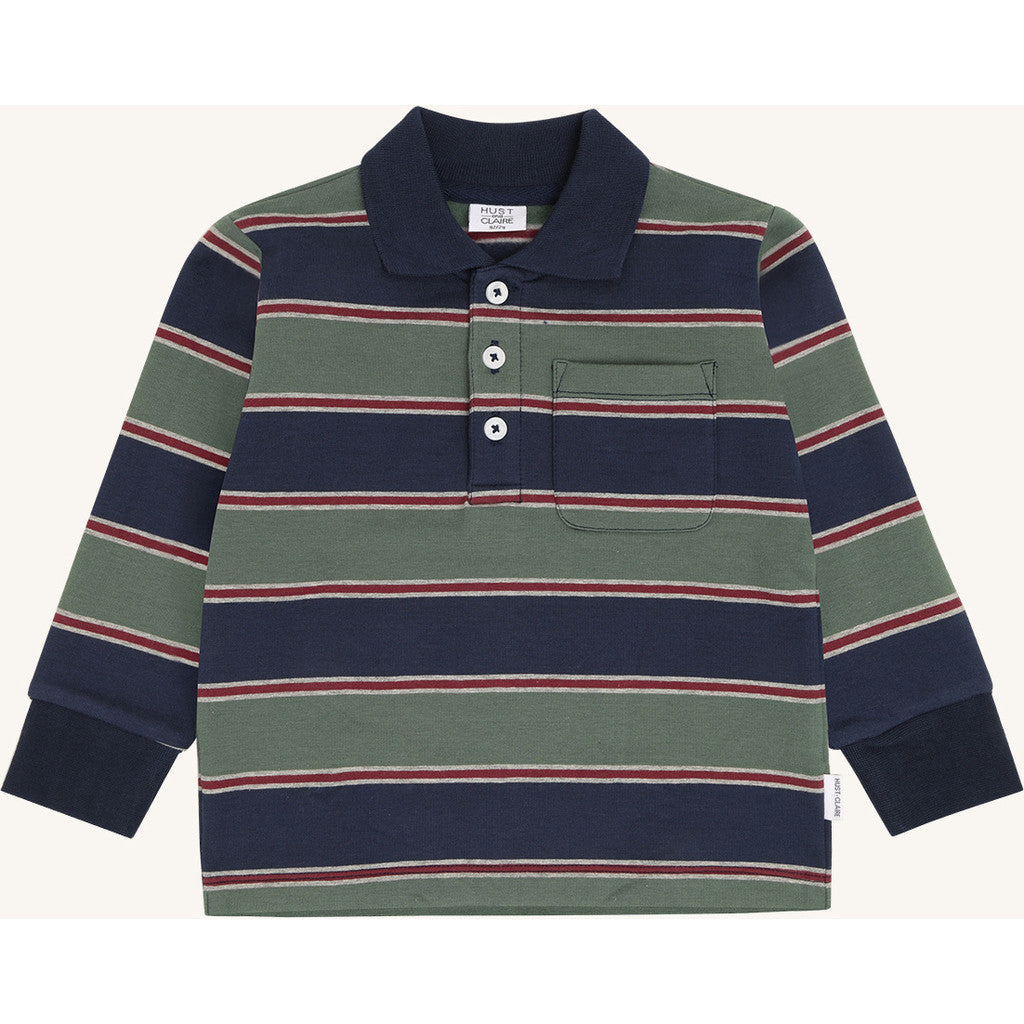 Hust & Claire Poloshirt mit Bündchen, gestreift - Balsam Green