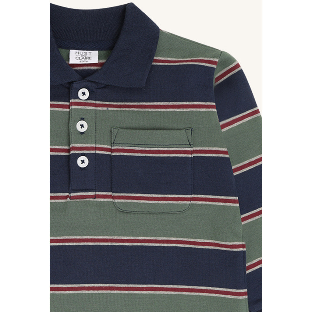 Hust & Claire Poloshirt mit Bündchen, gestreift - Balsam Green