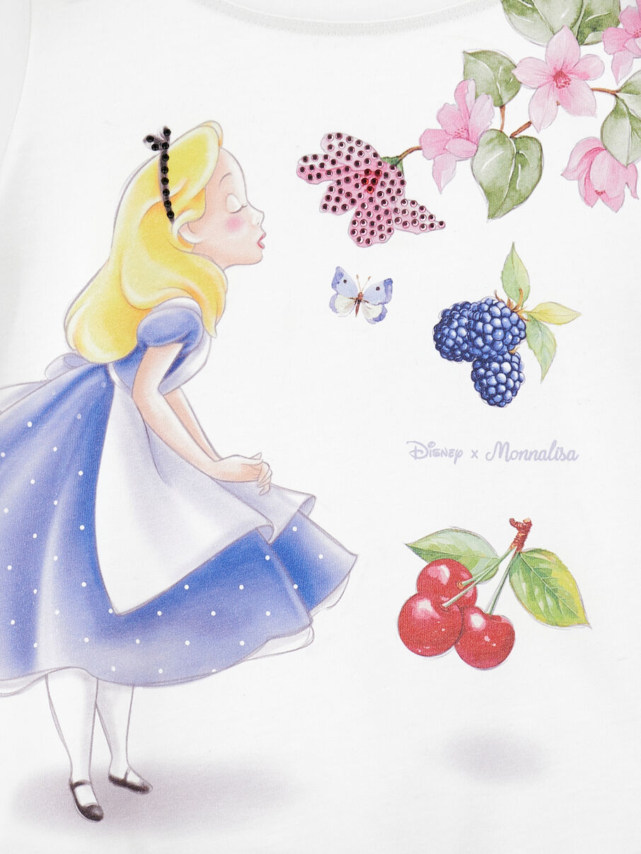 Monnalisa T-Shirt (ausgestellt) mit Alice und Glitzersteinchen - Bianco Weiss