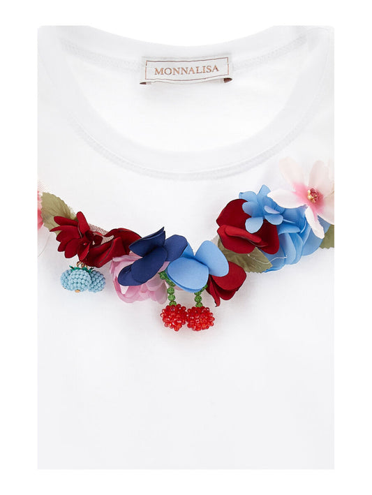 Monnalisa T-shirt mit Blumenkette - Bianco Weiss