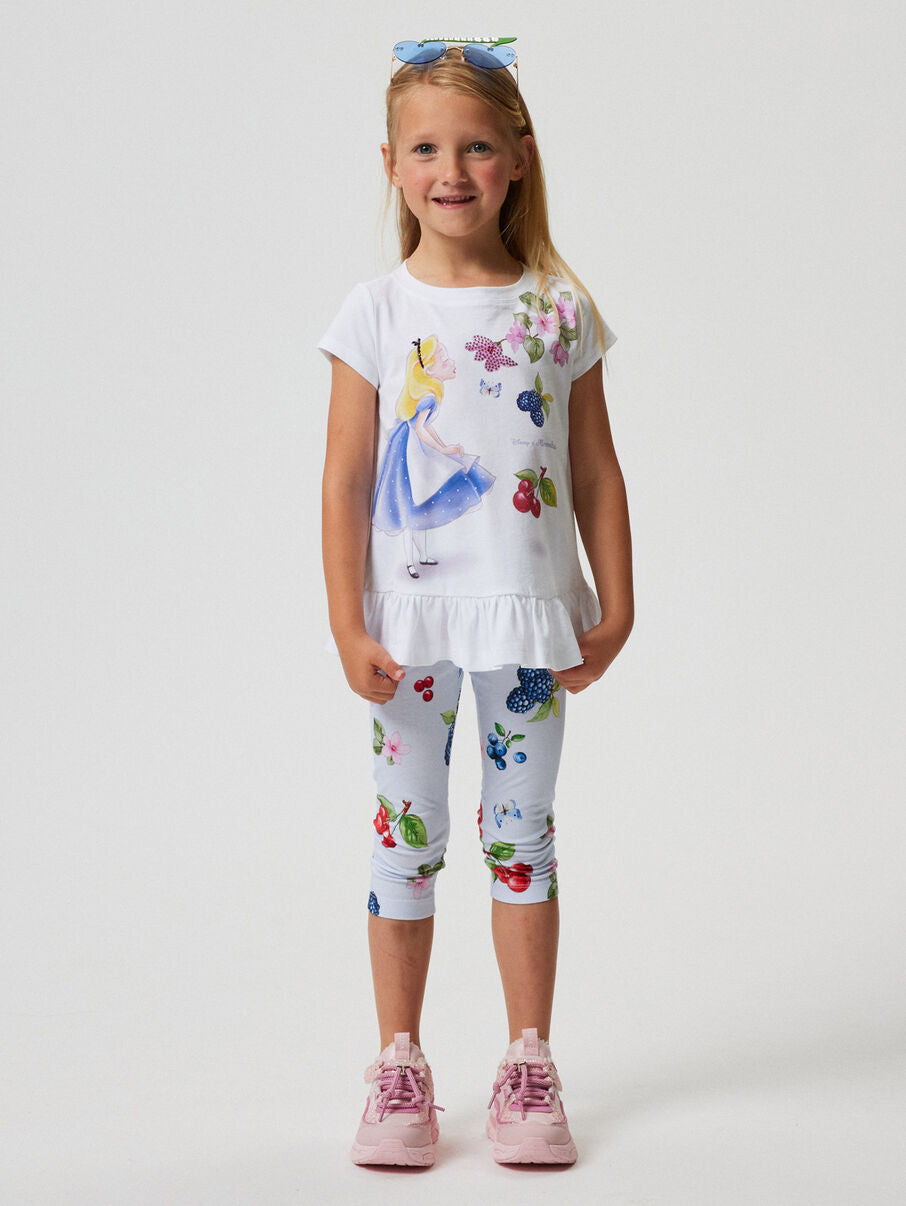Monnalisa T-Shirt (ausgestellt) mit Alice und Glitzersteinchen - Bianco Weiss