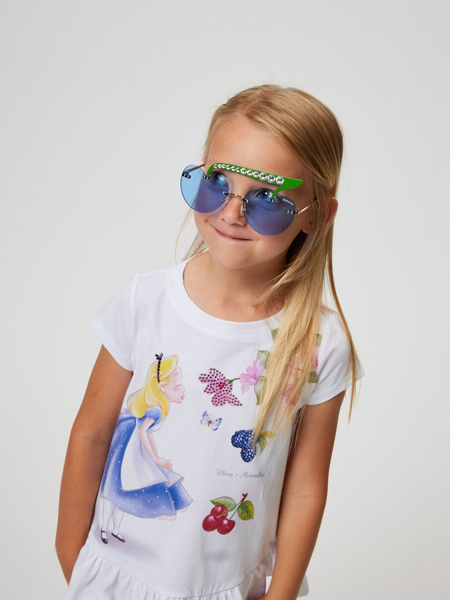 Monnalisa T-Shirt (ausgestellt) mit Alice und Glitzersteinchen - Bianco Weiss