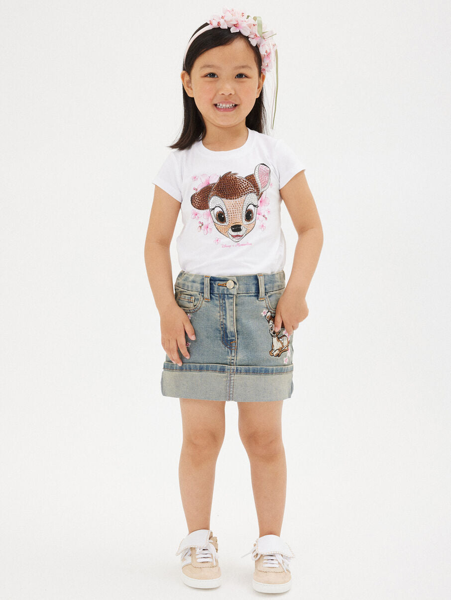 Monnalisa T-Shirt Bambi mit Strasssteinen - Bianco Weiss