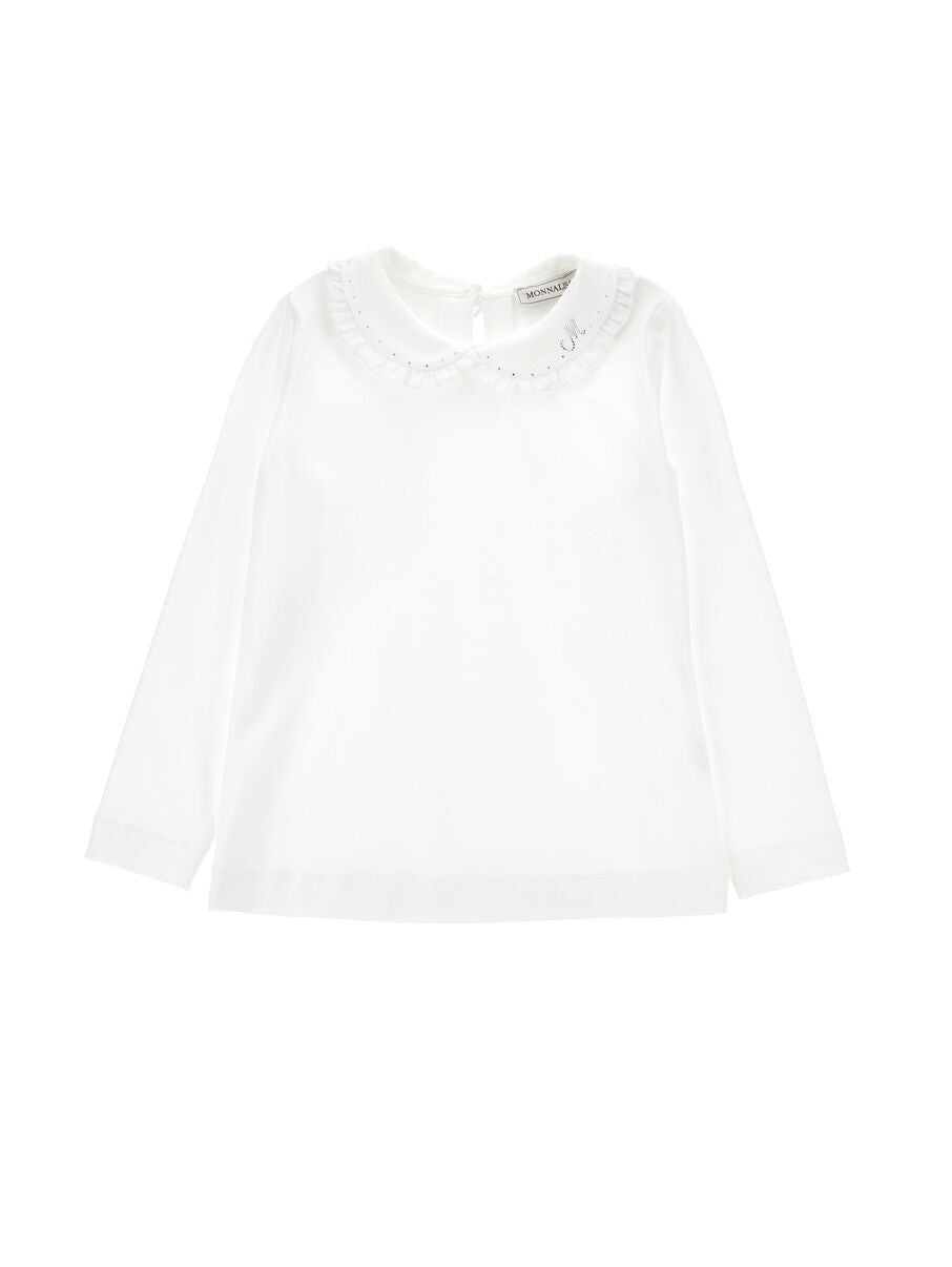 Monnalisa "Langarmshirt" mit Strasssteinen - Bianco