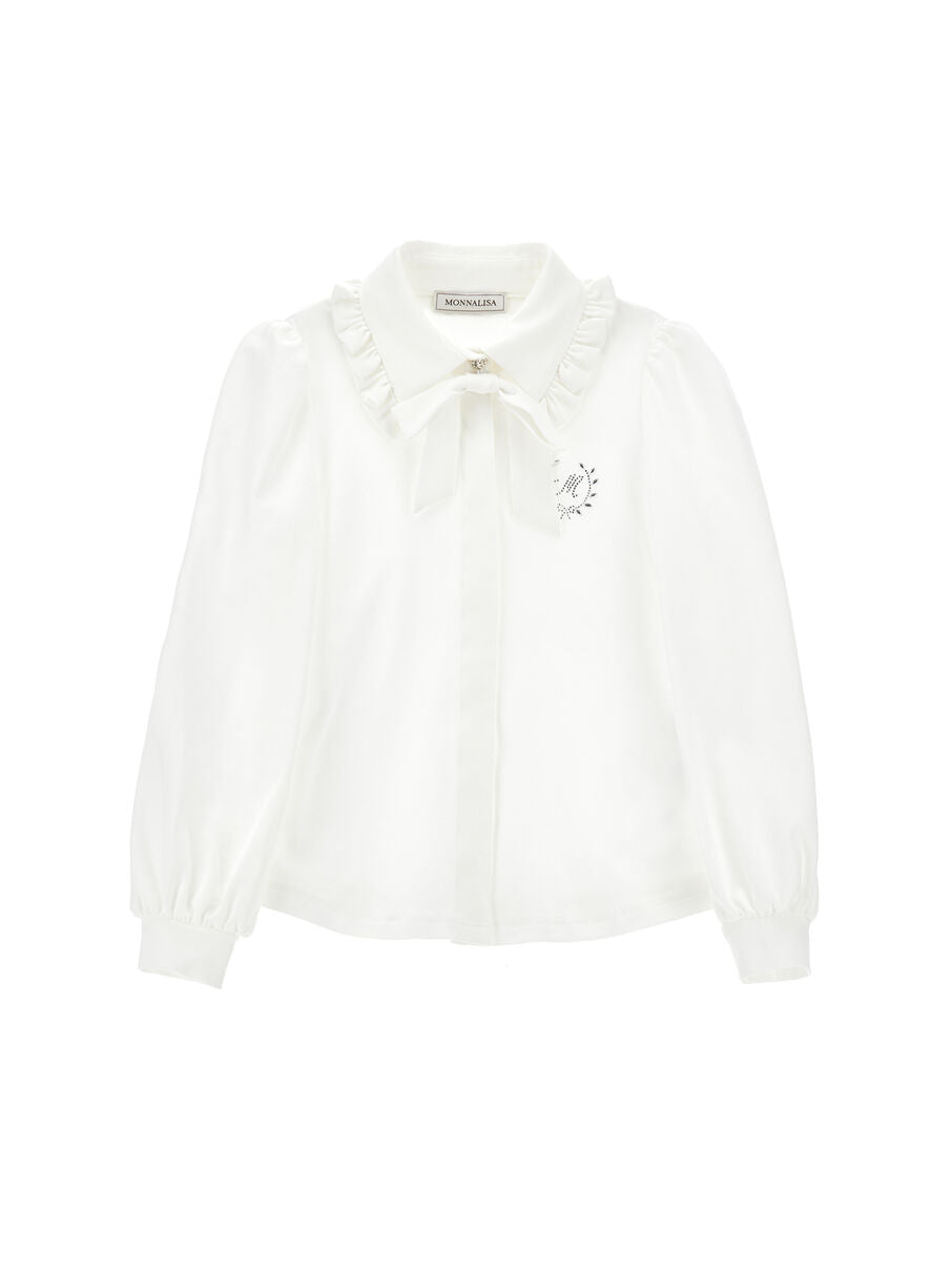 Monnalisa "Bluse langarm" mit Rüsche und abnehmbarer Schleife - weiss