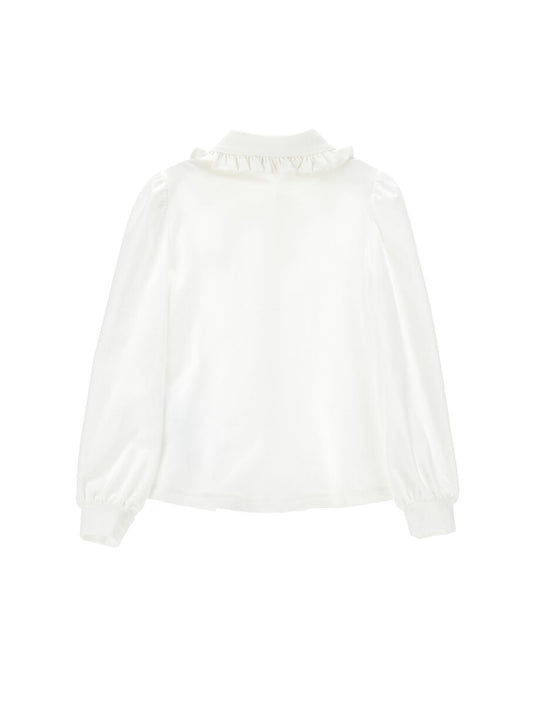 Monnalisa "Bluse langarm" mit Rüsche und abnehmbarer Schleife - weiss