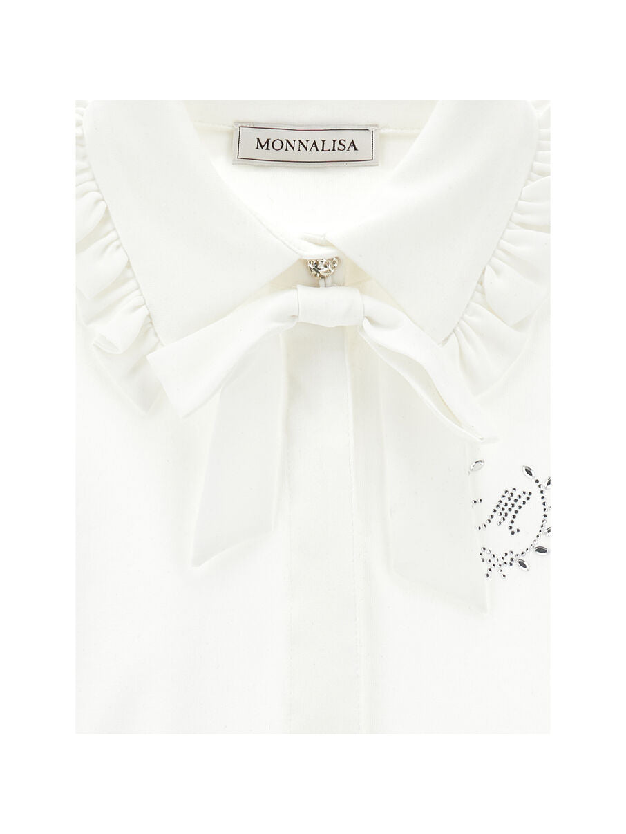 Monnalisa "Bluse langarm" mit Rüsche und abnehmbarer Schleife - weiss