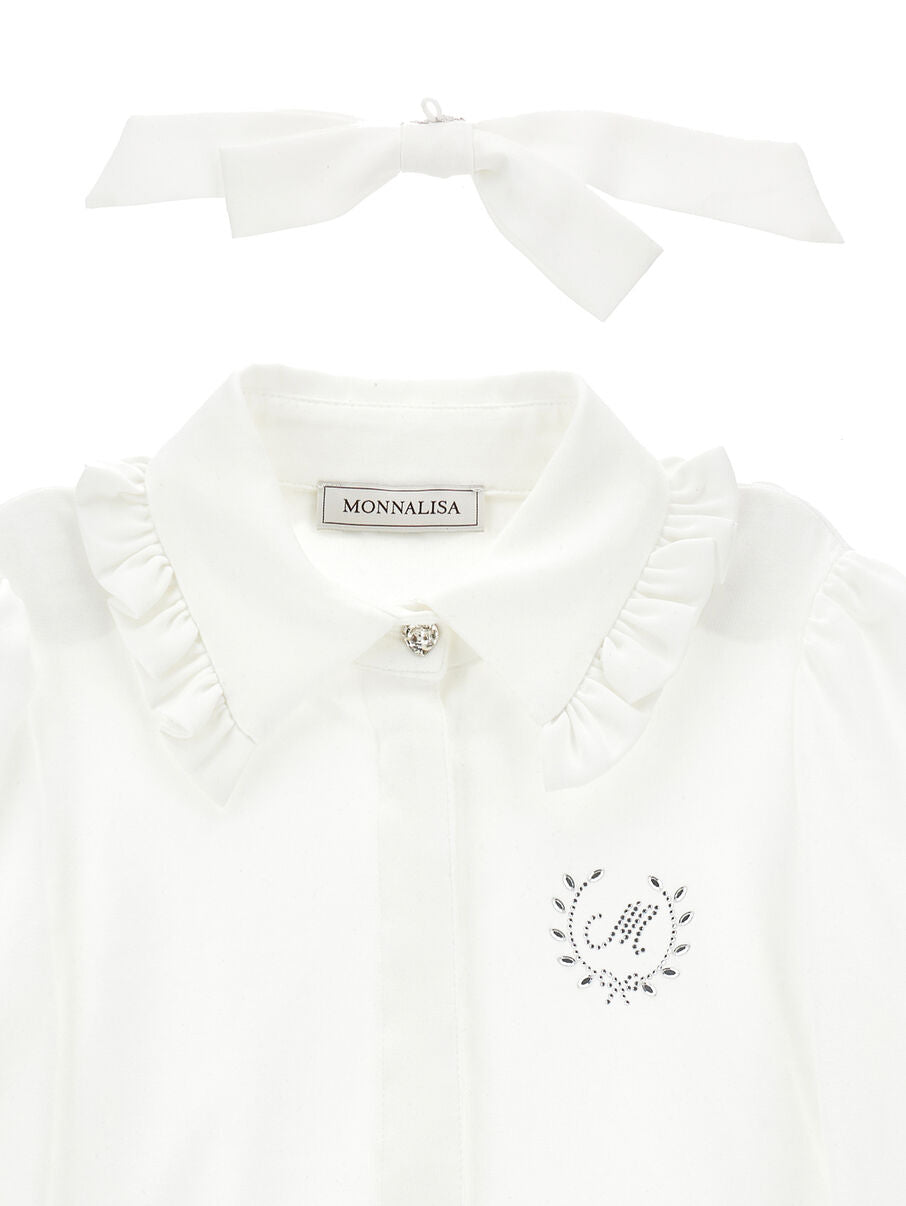 Monnalisa "Bluse langarm" mit Rüsche und abnehmbarer Schleife - weiss