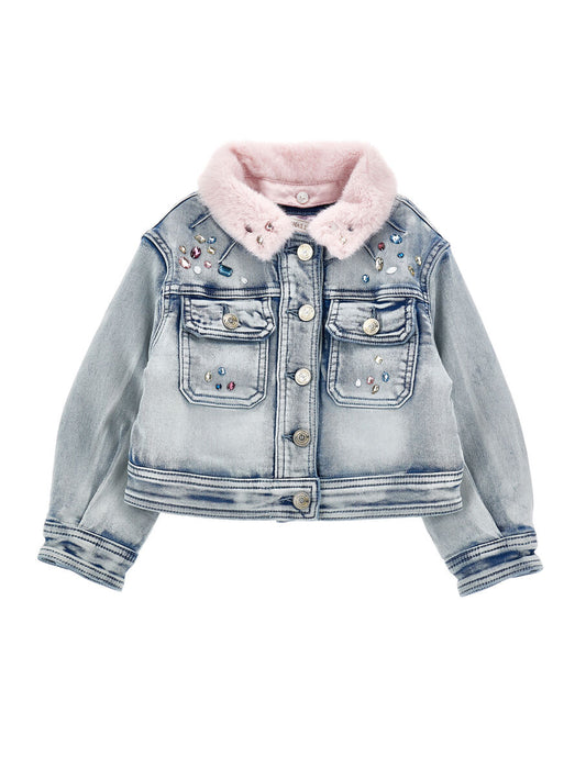 Monnalisa "Jeansjacke mit Strass" Blau/Rosa