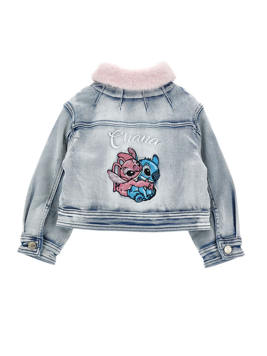 Monnalisa "Jeansjacke mit Strass" Blau/Rosa