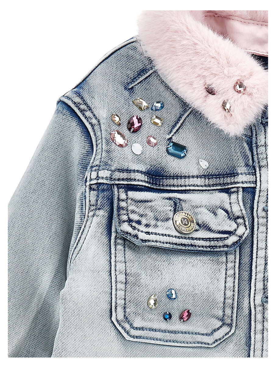 Monnalisa "Jeansjacke mit Strass" Blau/Rosa