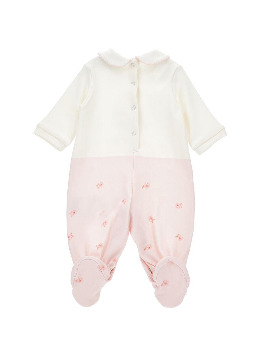 Monnalisa "Strampler langarm" mit Hund und Schleifchen - Creme/Rosa