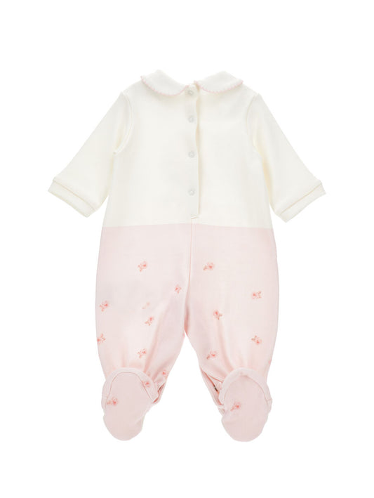 Monnalisa "Strampler langarm" mit Hund und Schleifchen - Creme/Rosa