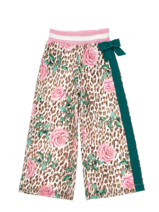 Monnalisa "Weite Hose mit Rosenprint" - Rose/Grün