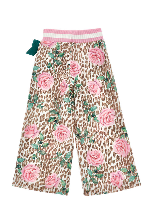 Monnalisa "Weite Hose mit Rosenprint" - Rose/Grün