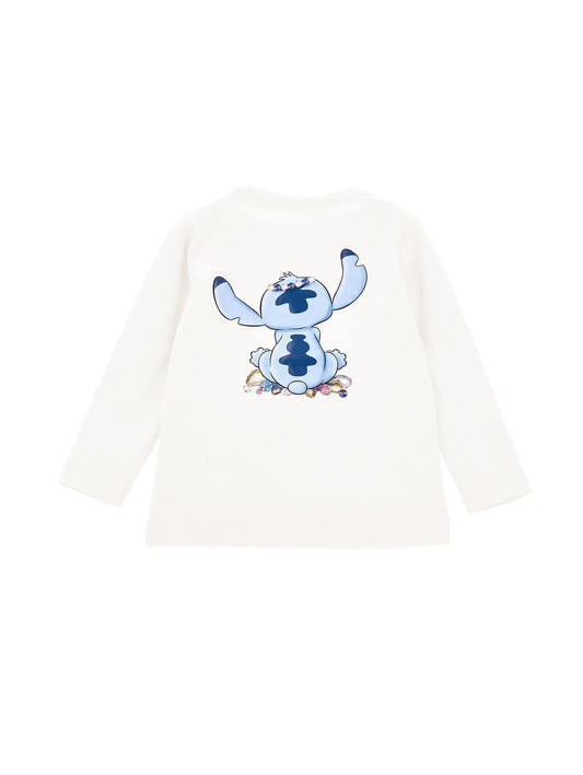 Monnalisa "Langarmshirt" Stitch mit Strasssteinen - Weiss
