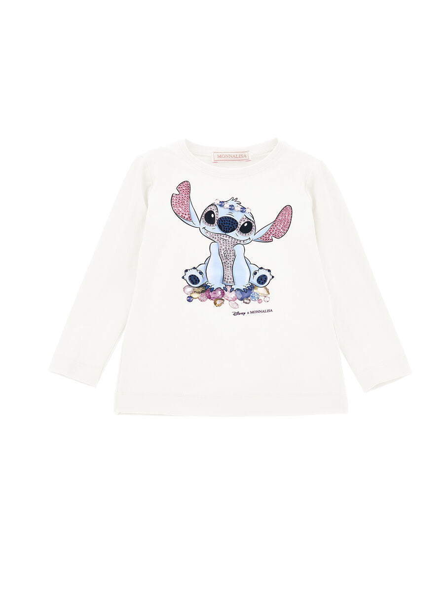 Monnalisa "Langarmshirt" Stitch mit Strasssteinen - Weiss
