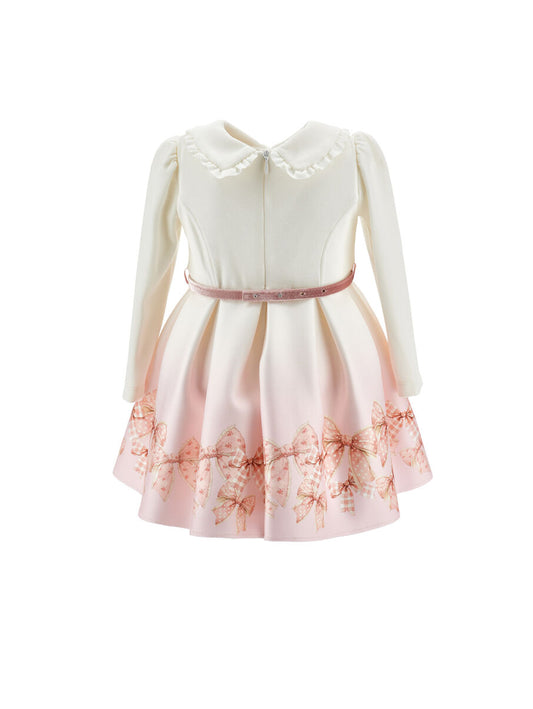 Monnalisa "Kleid langarm" mit Schleifen - Creme/Rosa