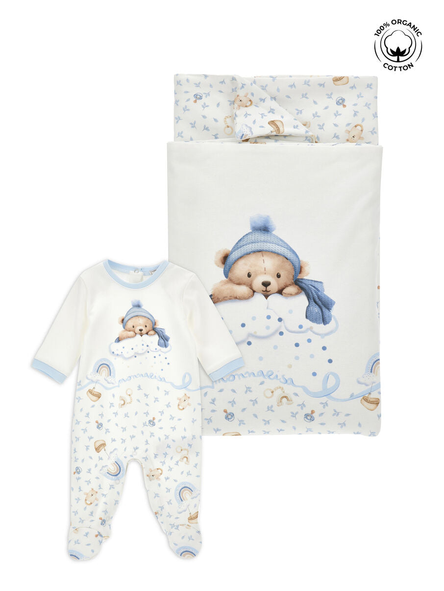 Monnalisa "Jungen Strampler & Decke" - Hellblau/Creme