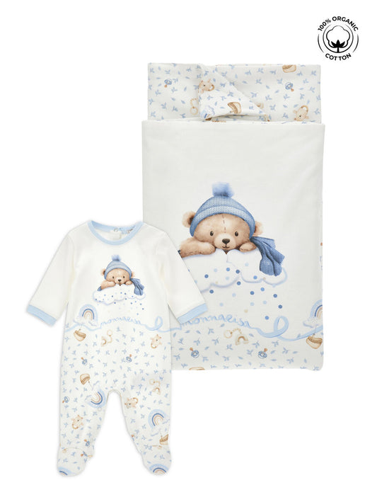 Monnalisa "Jungen Strampler & Decke" - Hellblau/Creme