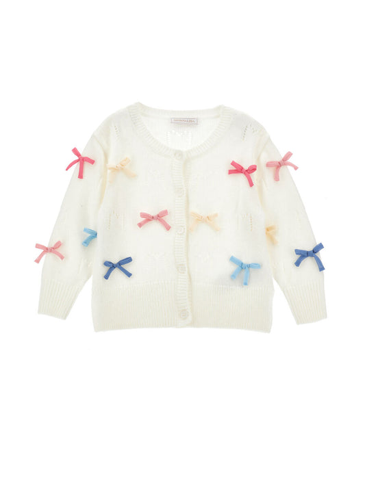 Monnalisa "Strickjacke" mit farbigen Schleifen - Panna