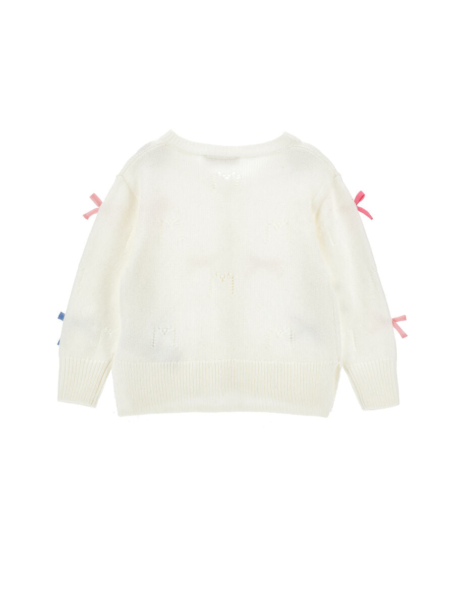 Monnalisa "Strickjacke" mit farbigen Schleifen - Panna