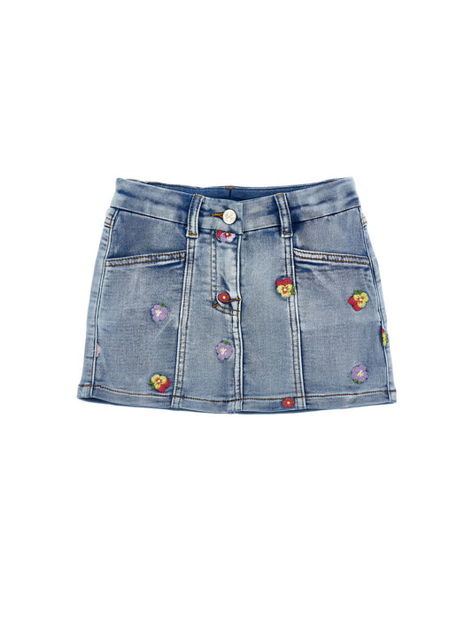 Monnalisa Mini-Jeansrock mit gestickten Blumen