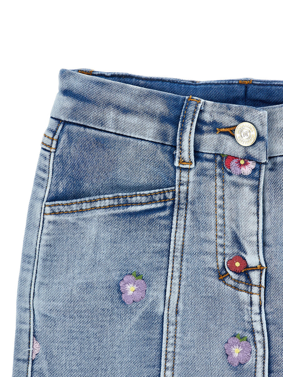 Monnalisa Mini-Jeansrock mit gestickten Blumen