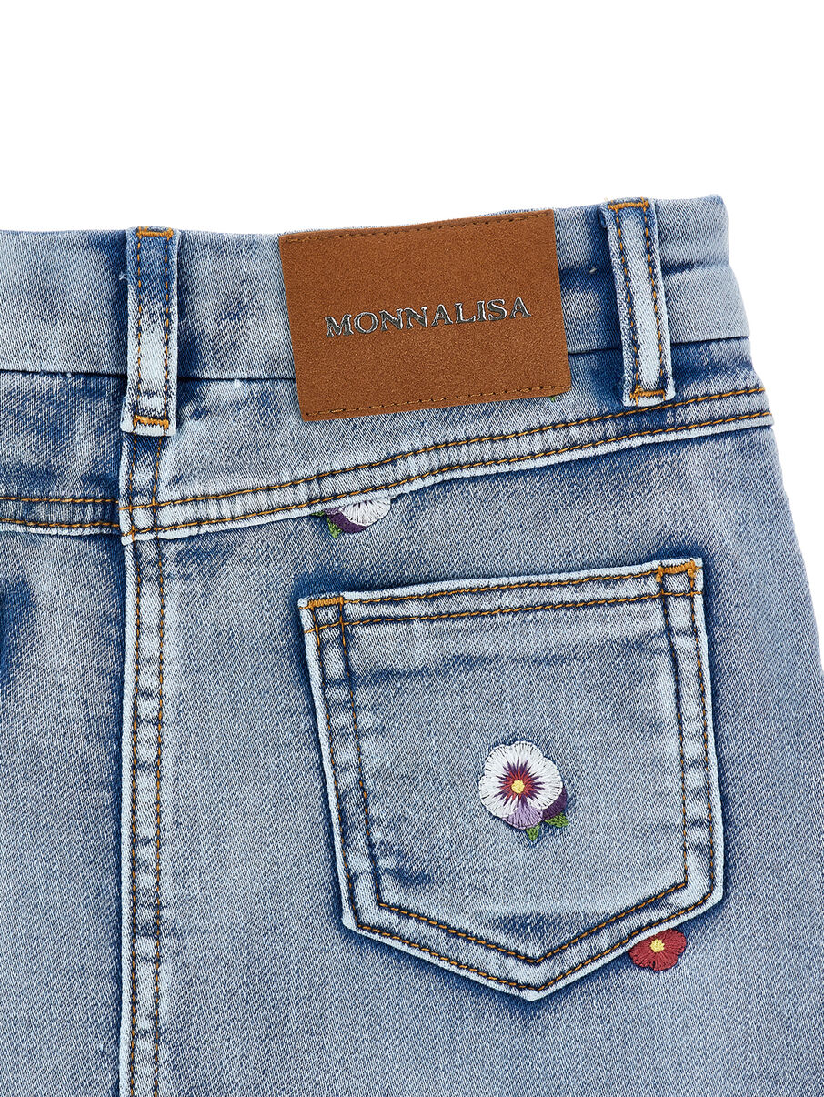 Monnalisa Mini-Jeansrock mit gestickten Blumen