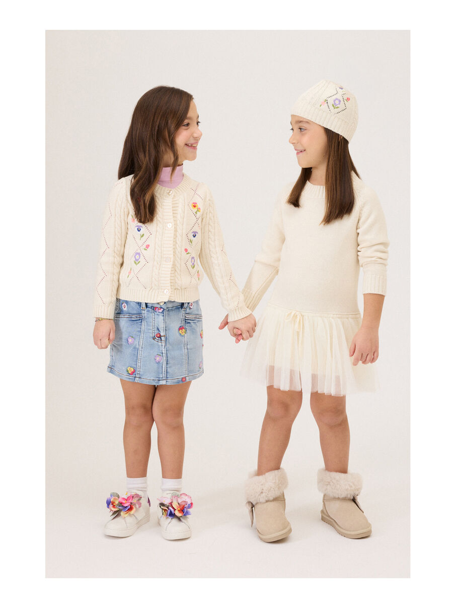 Monnalisa Mini-Jeansrock mit gestickten Blumen